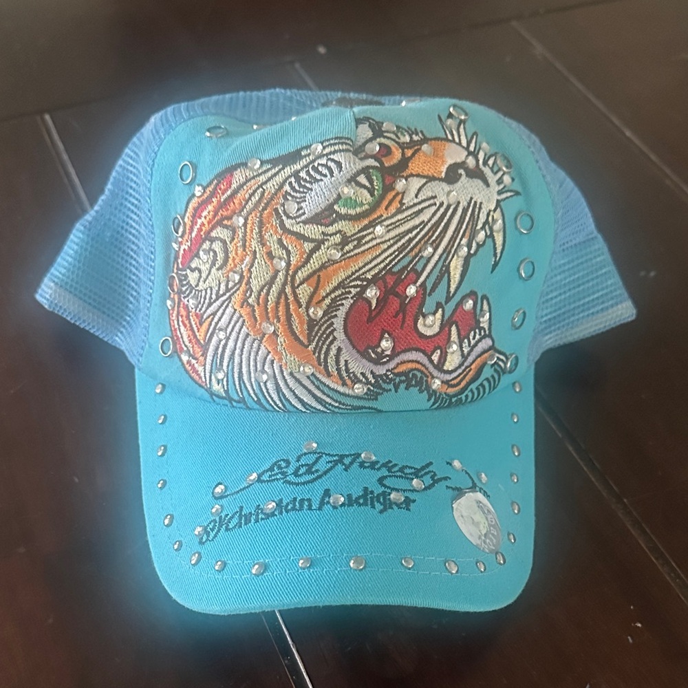 Vintage Ed Hardy Turquoise hat with rhinestones